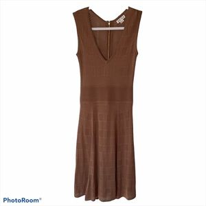 Reiss Tan Fit and Flare Dress, Stretchy, V-neck